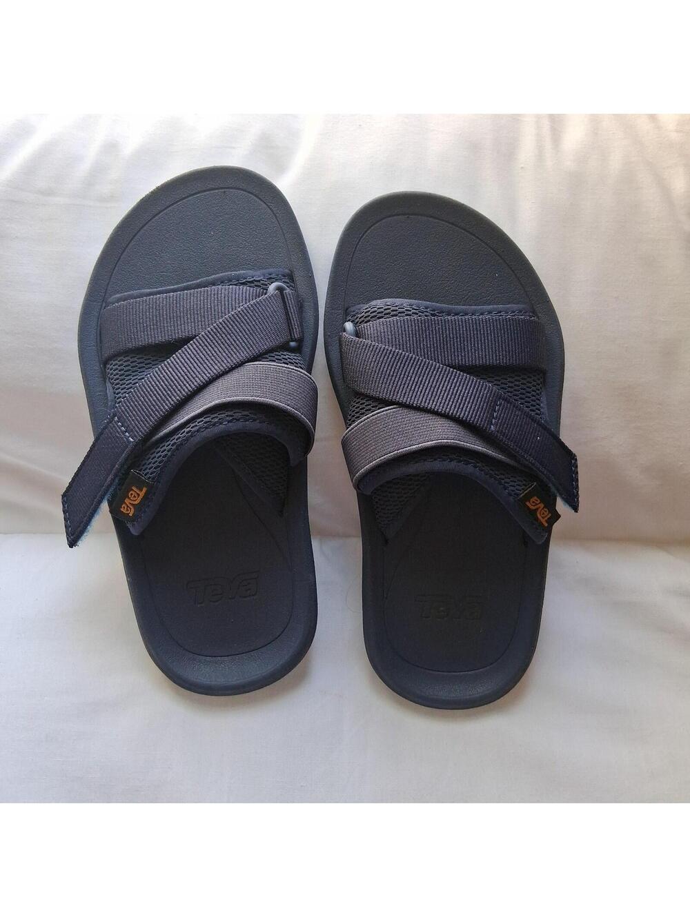 Teva Toddler Boys Blue Slides Size 12 Criss Cross Straps Sandals Hook Loop